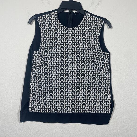 Derek Lam 6 Crochet Lace Shell Knit Wool Sweater Vest Black Geometric Sleeveless - Picture 4 of 8